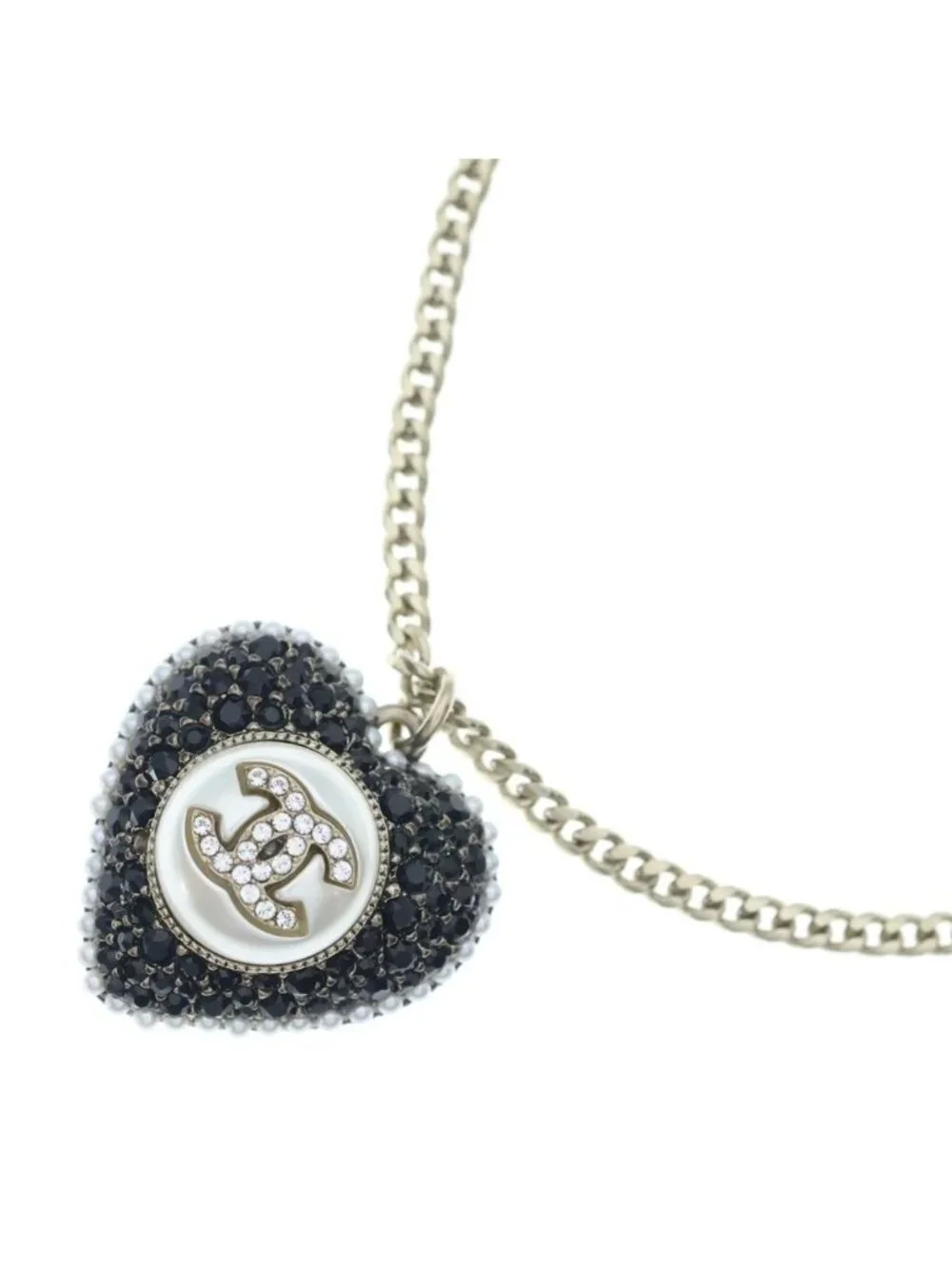 Chanel Heart Motif Pendant Rhinestone CC Logo